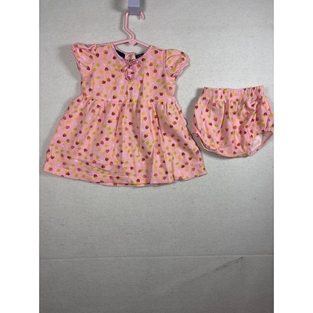 Honors Strawberry Lemon Dress Set Baby Girl 12M Pink Waffle Knit Bow